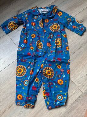 Blue Floral Circle Print Baby Jumpsuit please Mum Vintage